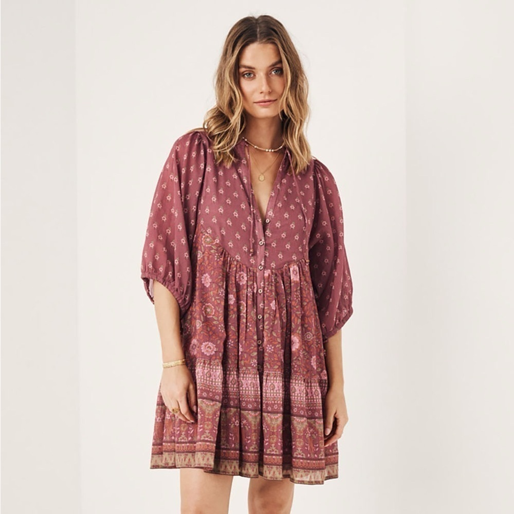 Spell Utopia Tunic Mini Dress in Berry Size Small - Picture 6 of 9